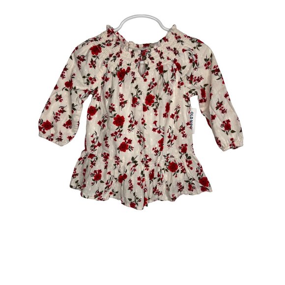Old Navy Other - Old Navy Dress A Line 12 18 Months Baby Girls Ivory Red Long Sleeve Floral Boho